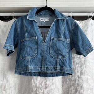 Zara Denim Cropped Shirt